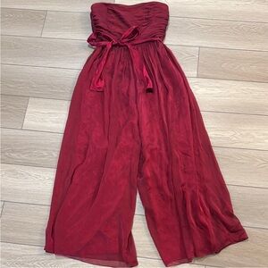 Valentine’s Day! Chic Belsoi Strapless Red Satin Jumpsuit